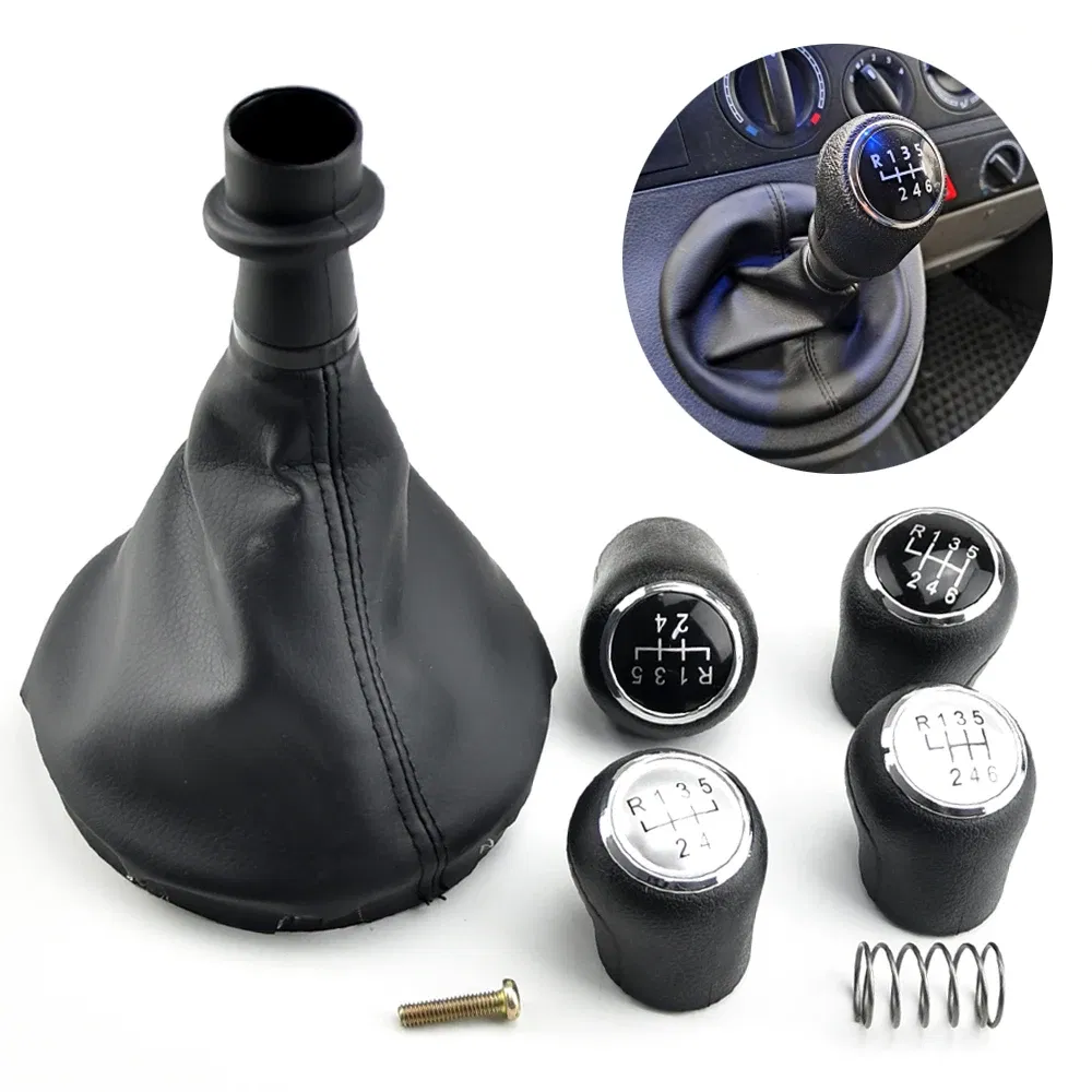 Color Name: WHITE - For VW Transporter Multivan Caravelle T5 2003 2004 2005 2006 2007 2008 2009 2010 Car 6 Speed Gear Stick Shift Knob Leather Boot