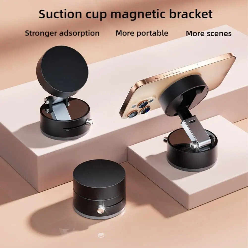 Color: Yellow - 180 Degree Adjustable Vacuum Suction Cup Folding Magnetic Mobile Phone Holder Foldable For Magsafe Lazy Car Suction Cup Holder