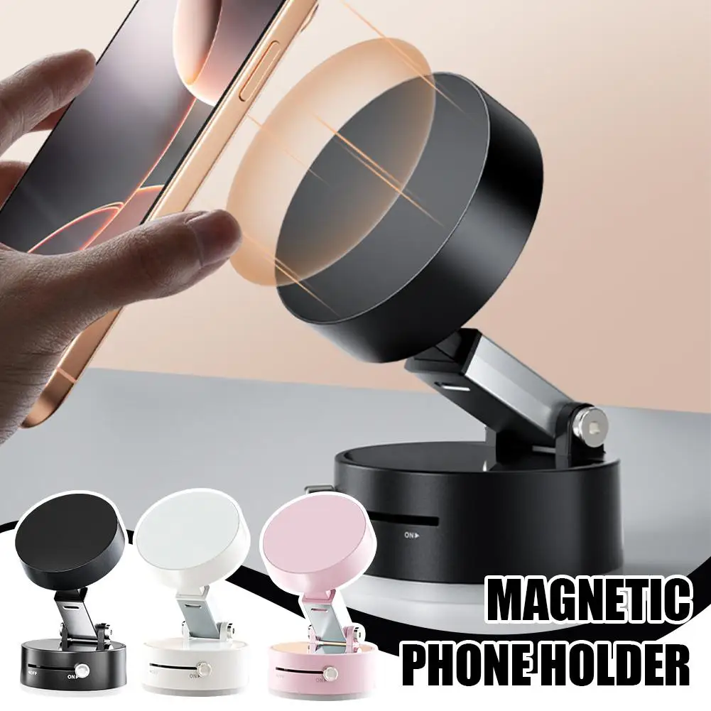 Color: Yellow - 180 Degree Adjustable Vacuum Suction Cup Folding Magnetic Mobile Phone Holder Foldable For Magsafe Lazy Car Suction Cup Holder