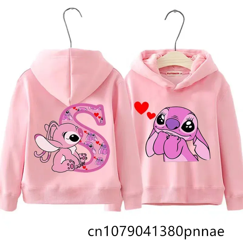 Color: PURPLE, Kid Size: 17 - Girls Boys Lilo and Stitch Sportswear Hoodies Casual Fashion Sweatshirts Angel Letter AZ Anime Autumn/Winter Hoodie Kids Hoodies