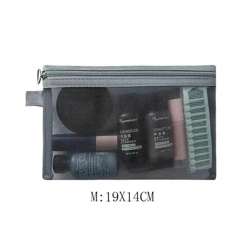 Color: Brown - Fashion Small Large Black Organizer Toiletry and Makeup Pouch Transparent Mesh Zipper Cosmetic Bag Women Necessary Organizer