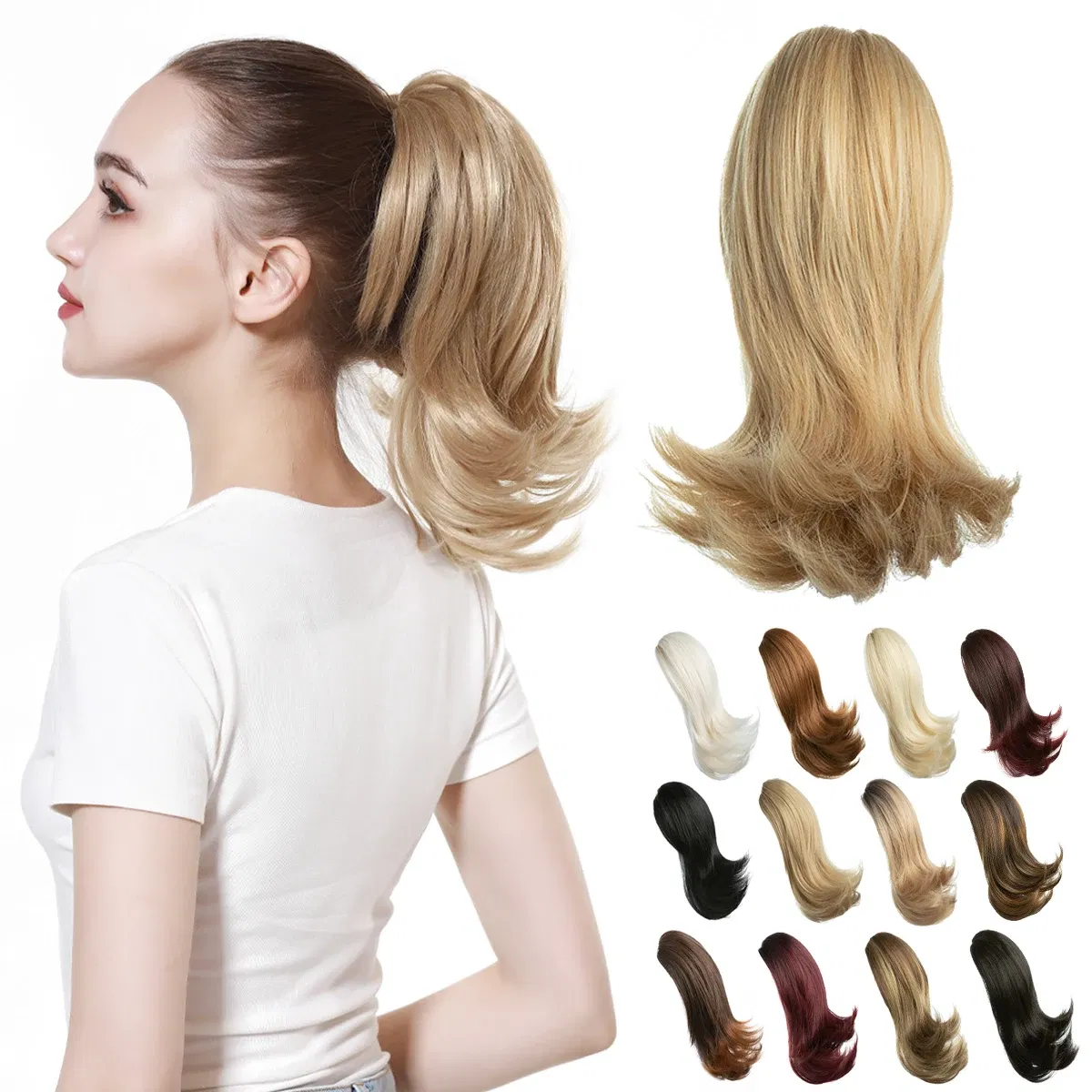 Color: T27/30/4, Stretched Length: 12inches - Synthetic Claw Clip In Ponytail Hair Extensions Hairpiece Horse Tail Fake Hair Wavy Blonde False Pigtail With Elastic Band