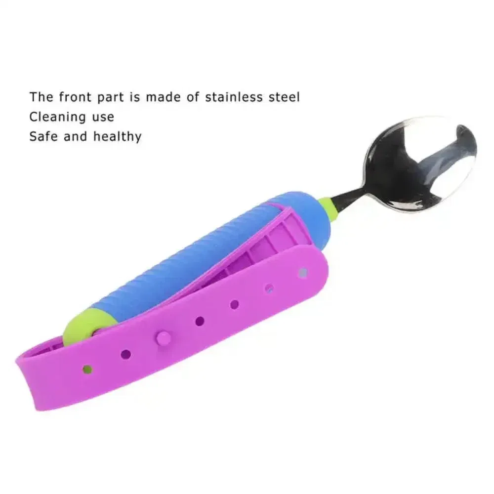 Color: Blue - Adjustable Weighted Parkinsons Utensil Eating Aid Fork/Spoon Portables Tableware Elderly Stainless Steels Adaptive Utensil Rotat