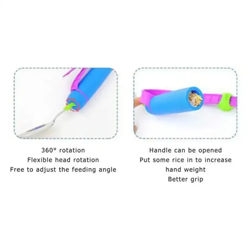 Color: Blue - Adjustable Weighted Parkinsons Utensil Eating Aid Fork/Spoon Portables Tableware Elderly Stainless Steels Adaptive Utensil Rotat