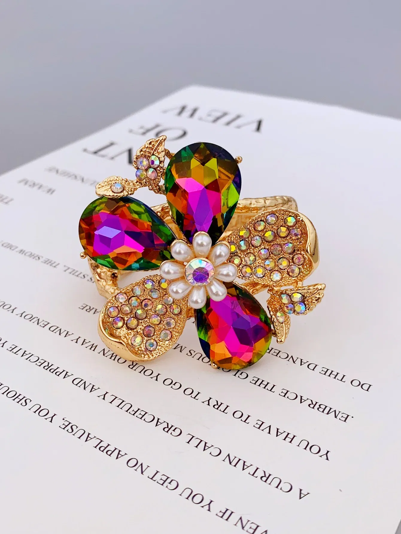 Metal Color: Light Yellow Gold Color - Exaggerated Zinc Alloy Flower Bracelet for Women in Various Occasions bracelets for women
