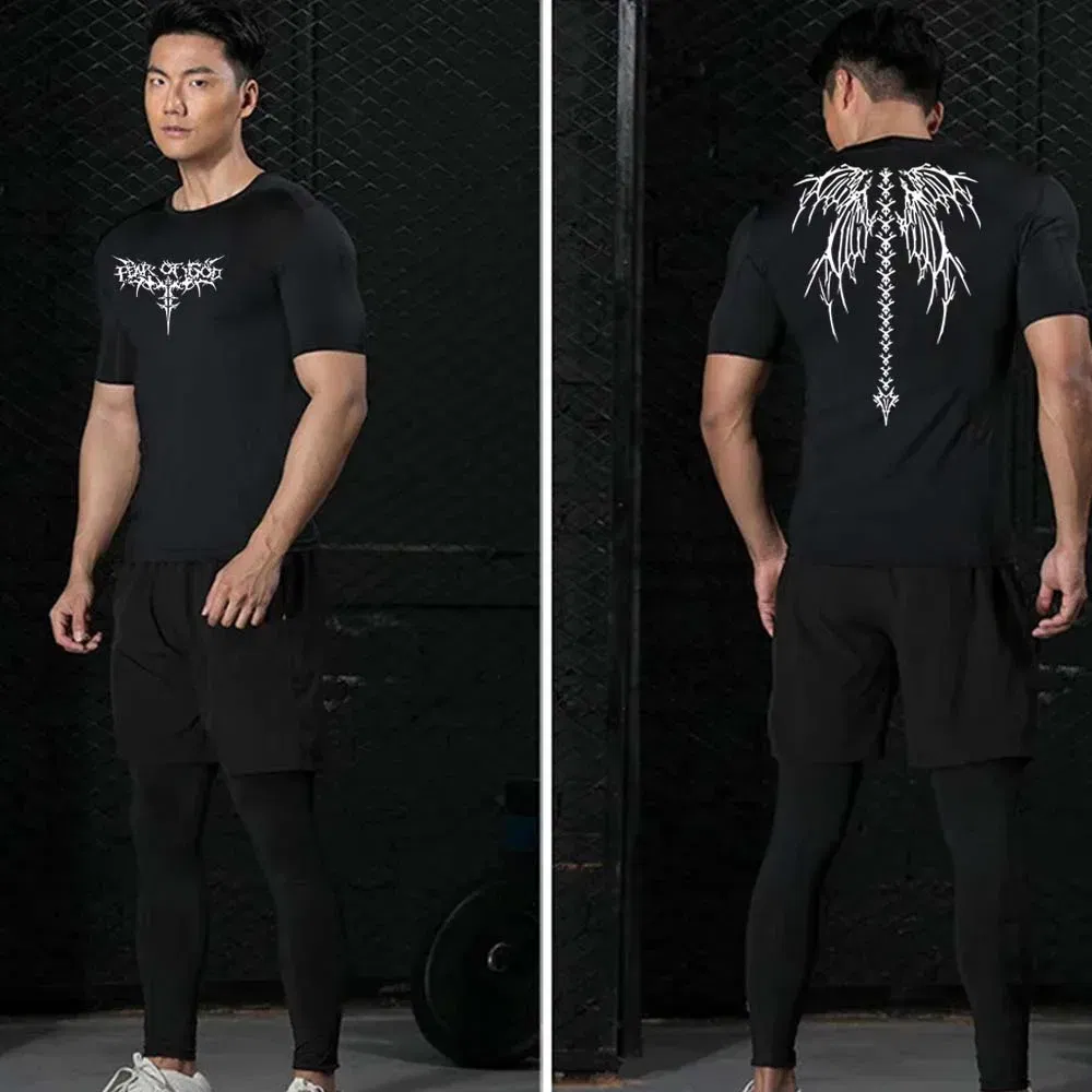 Color: MULTI, Size: M - Men's Compression Shirt Anime Print Gym Sport Quick Dry Gym TShirts Fitness Athletic Undershirts Elasticity Tops Tee Summer Male