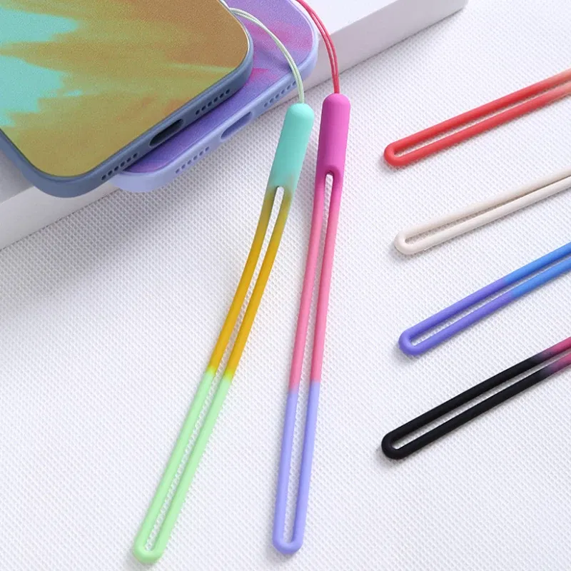 Color: WHITE - 1pcs New Watercolor silicone lanyard liquid wrist lanyard creative speaker fan short sling U disk silicone mobile phone lanyard