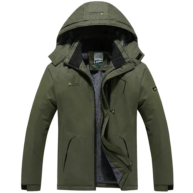 Color: army green, Size: 6XL - Autumn Winter Men's Windbreaker Waterproof and Warm Outdoor Hiking and Fishing Multi Pocket Wear-resistant Thick Jacket Men Coat