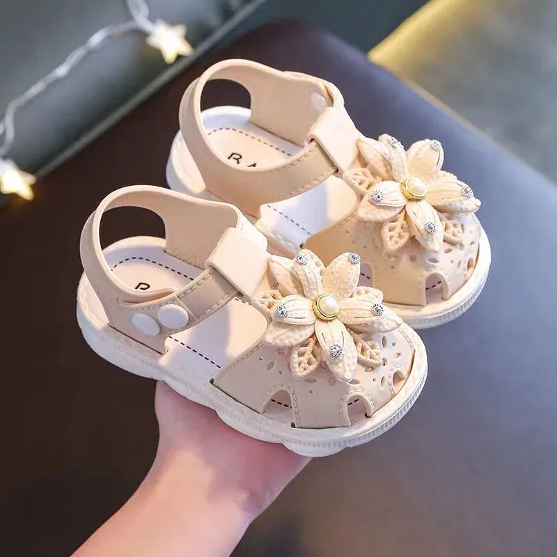 Color: Blue, Shoe Size: 4.5 - Solid Bow Children's Summer Shoes Cute PVC Beach Non Slip Sandals For Baby Girls Footwear Soft Infant Kids Fashion Sandals
