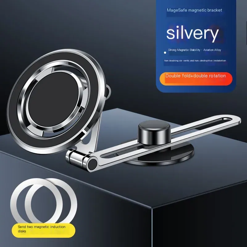 Color: Silver - Car Phone Holder Adjustable Foldable Bracket 360 Degree Rotating Aluminum Alloy for BYD Atto 3 Song Tang Tesla Model 3/Y/X/S