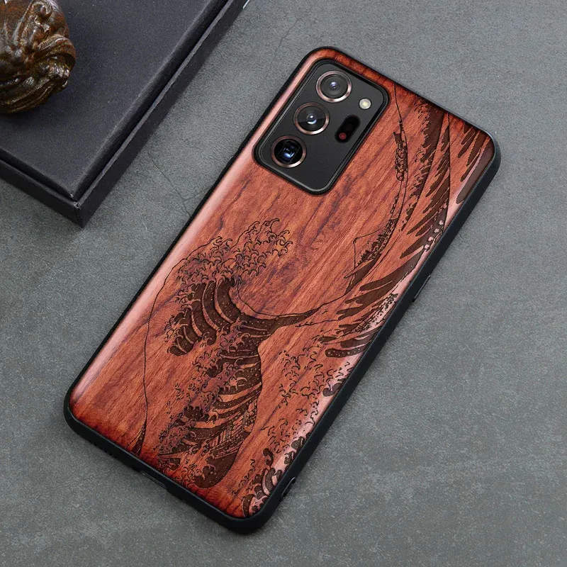 Color: GRAY, Material: PP - Natural Wood Wooden TPU Case For Samsung Galaxy Note 20 Ultra S24 S23 S21 Ultra S20 FE S10 Plus Case Cover Phone Shell Skin Bag