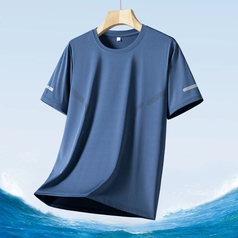 Color: Clear, Size: XL - Men's Silk Ice Round Collar T-shirt, Simple Running Fitness Suit, Breathable Thin T-shirt, Quick Dry T-shirt, Summer