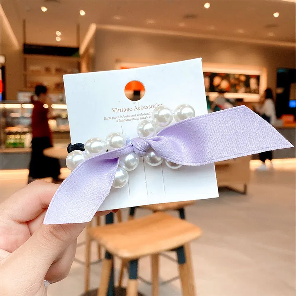 Color: light yellow - 2022 Fashion Woman Big Pearl Hair Ties Korean Style Hairband Scrunchies Girls Ponytail Holders Rubber Band Hair Accessories