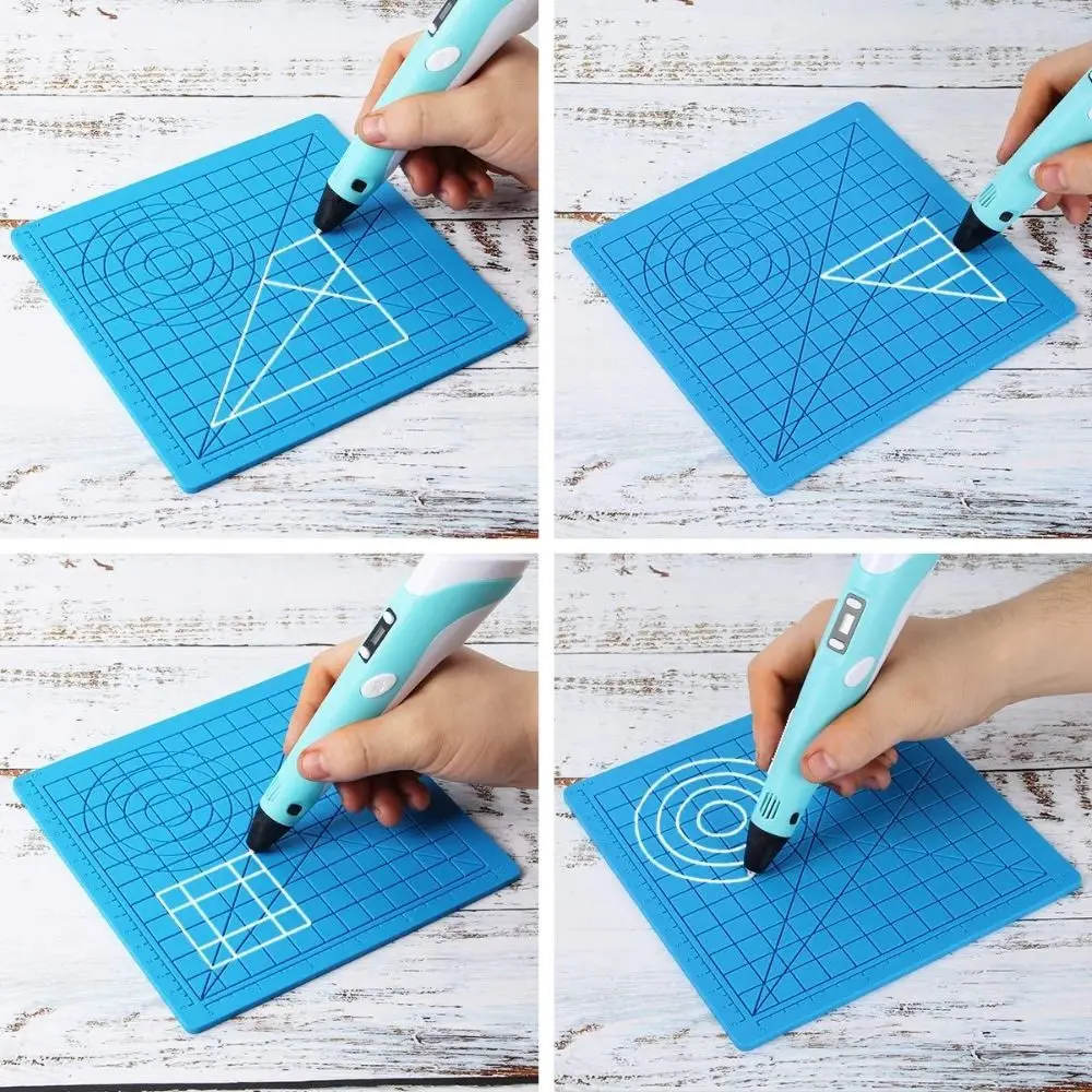 color: green - Silicone Design Rubber Pad for 3D Printing Pen with 2 Finger Protectors Template Drawing Tools for Kids Adults Drawing DIY Tools