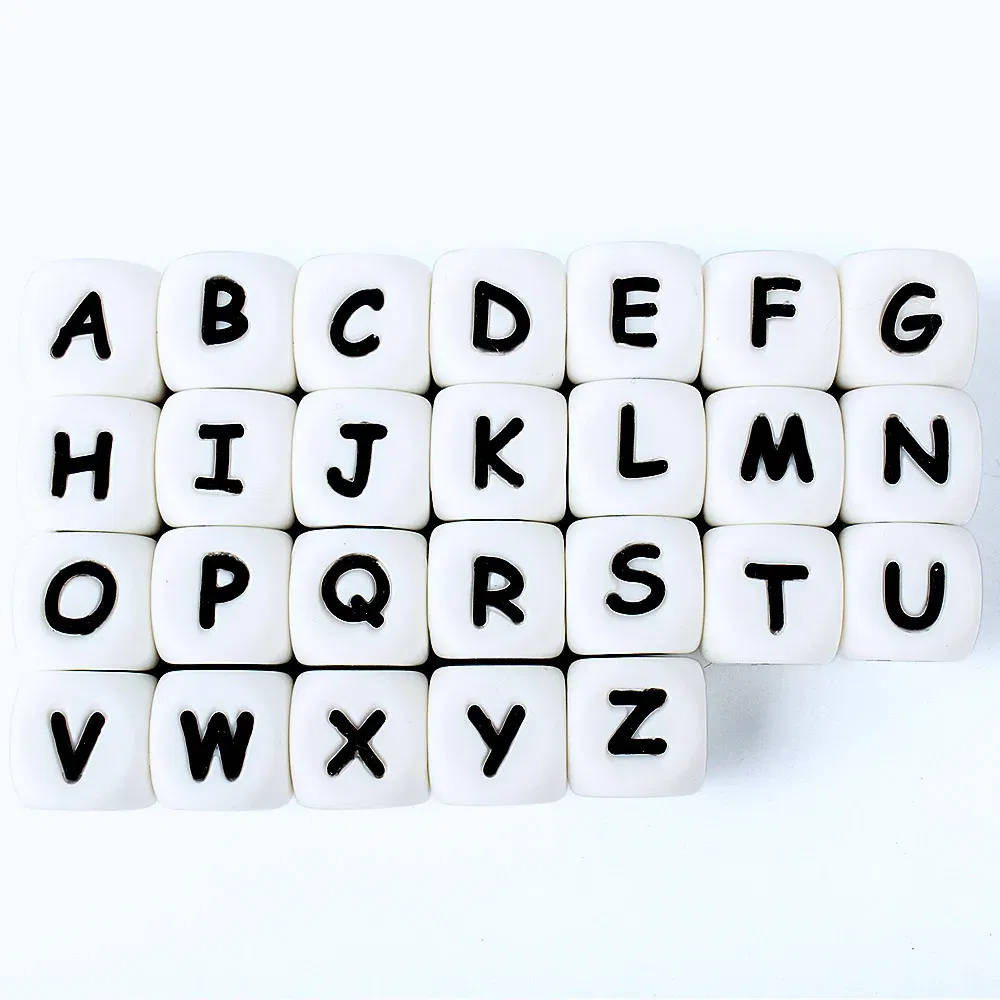 Color: Light Blue - 10pcs 12mm Baby Silicone Letters Beads for Pacifier Clips Alphabet Bead Baby Chew Teething Teether Nursing Children Gifts 100Pcs