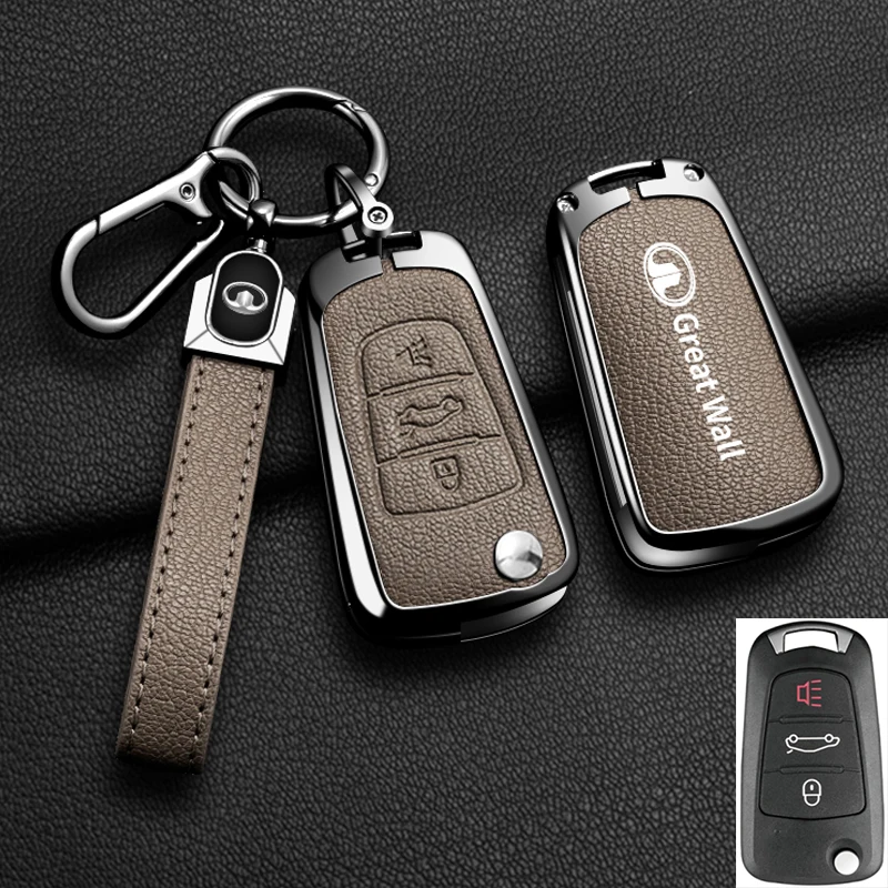 Color Name: army green - Alloy Car Key Case Cover For Great Wall Haval Hover Wingle 5 6 H3 H5 H6 H1 H3 C30 C50 M4 3Buttons Shell Bag Protector Keychain