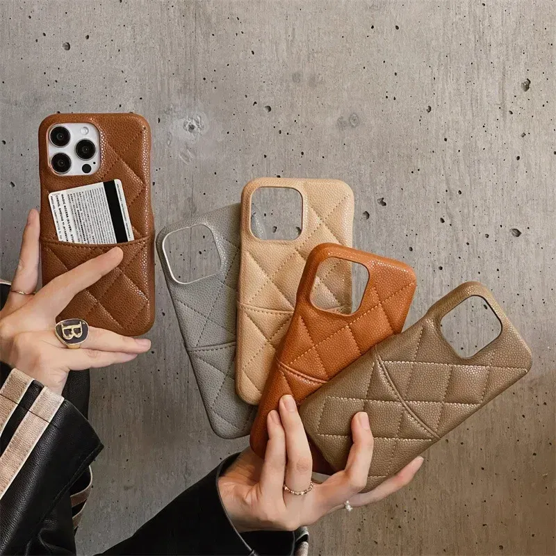 Color: black, Material: Microfiber - Luxury Lattice Pattern Leather Cover for IPhone 16 15 14 13 Pro Max Credit Card Slot Holder Purse Wallet Shockproof Phone Case