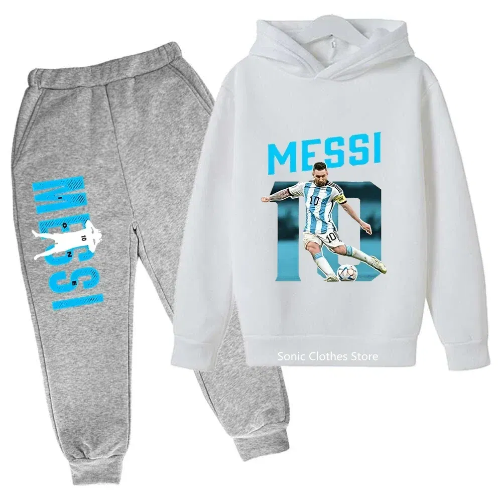Color: Ivory, Kid Size: 7 - messi avatar printed children's clothing children's autumn and winter hoodies pants 2-piece casual boys and girls suits