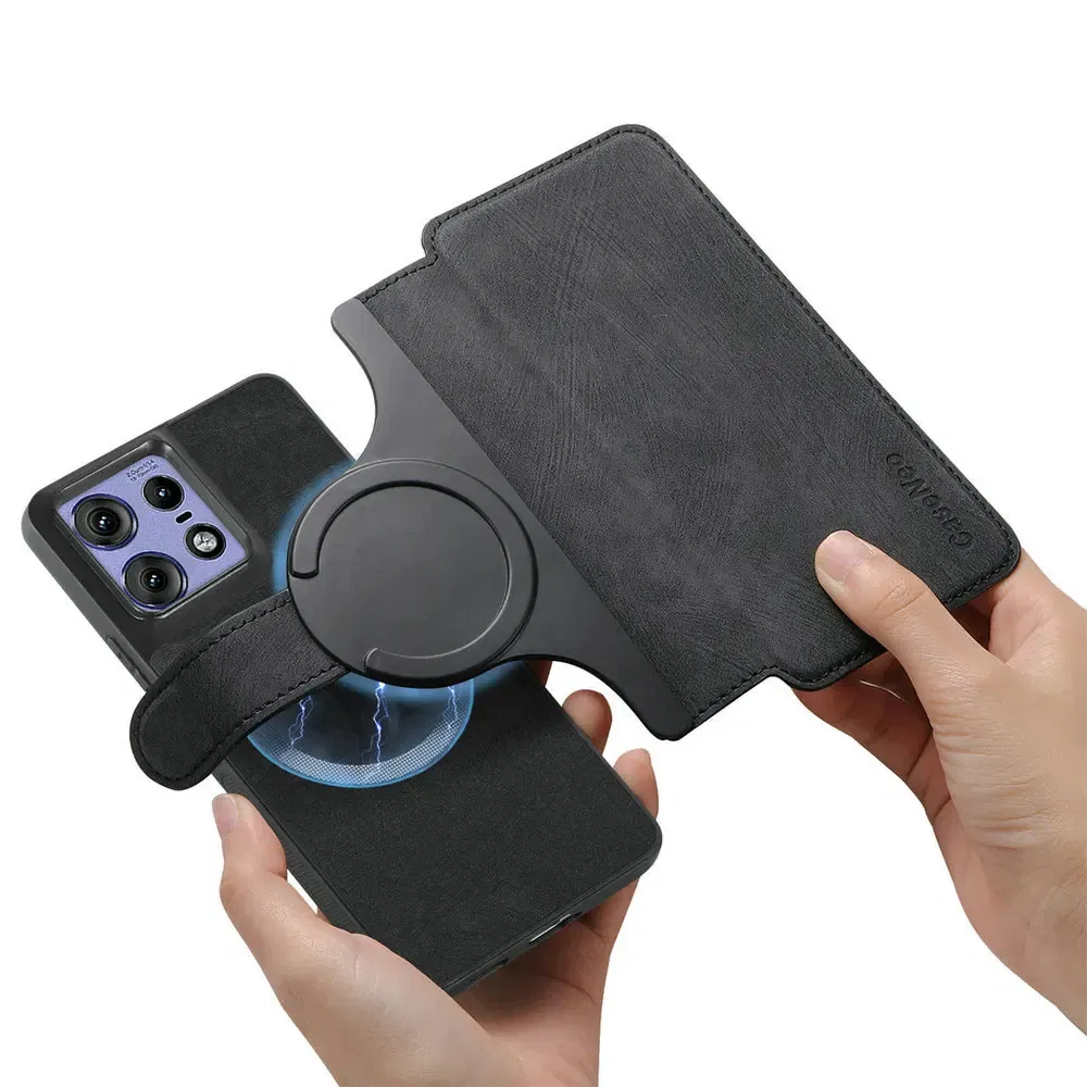 Color: black, Material: CANVAS - Edge 50 60 Fusion 5G Flip Case For Motorola Edge 60 Pro 2In1 Detachable Leather Wallet Funda Moto Edge 50 Neo 60 Pro S50 Cover