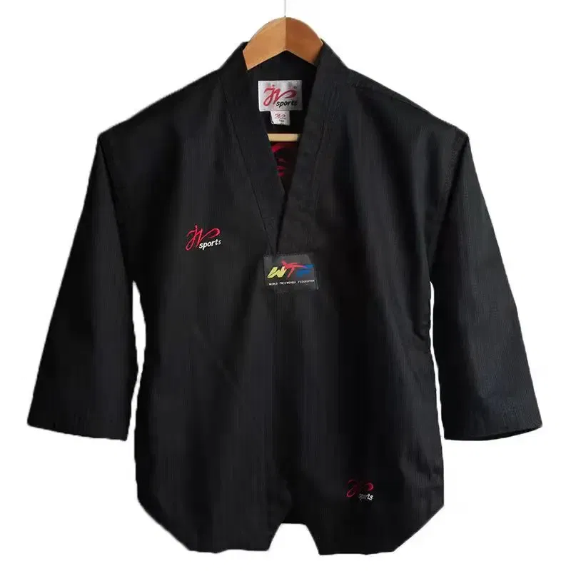 Color: Black, Size: L - High Quality Black Taekwondo Dobok Training Taekwondo Suits Embroidery Uniforms Poomsae Dobok WTF Approved Size 140-190cm