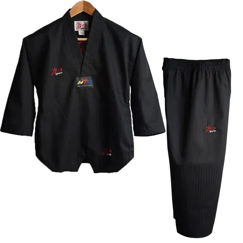 Color: Black, Size: L - High Quality Black Taekwondo Dobok Training Taekwondo Suits Embroidery Uniforms Poomsae Dobok WTF Approved Size 140-190cm