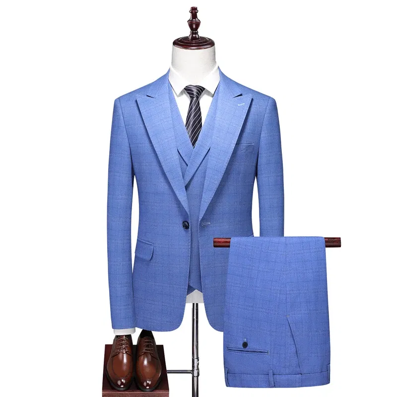 Color: Ivory, Size: 4XL - High-End Three-Piece Men's Wedding Suit with Vest And Trousers Fashion Business Casual Groom's Dress All-In-One