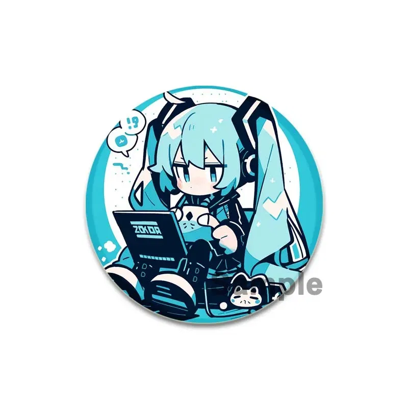 Color: Pink, Size: S - 58/44/32mm Miku Anime Round Pins Cartoon Badges Cosplay Handmade Tinplate Brooch on Backpack Clothes Chest Ornament Gifts