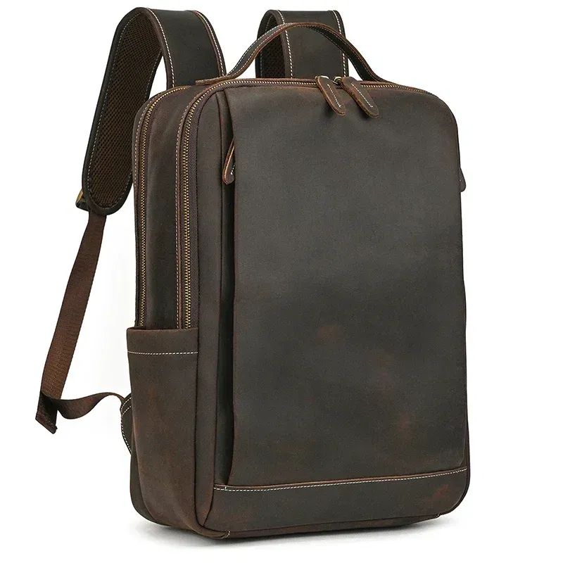 Fashion Crazy Horse Leather Backpack Real Cowskin Laptop Bagpack Computer Man Backpacks for Men Male Daypack Business School Bag