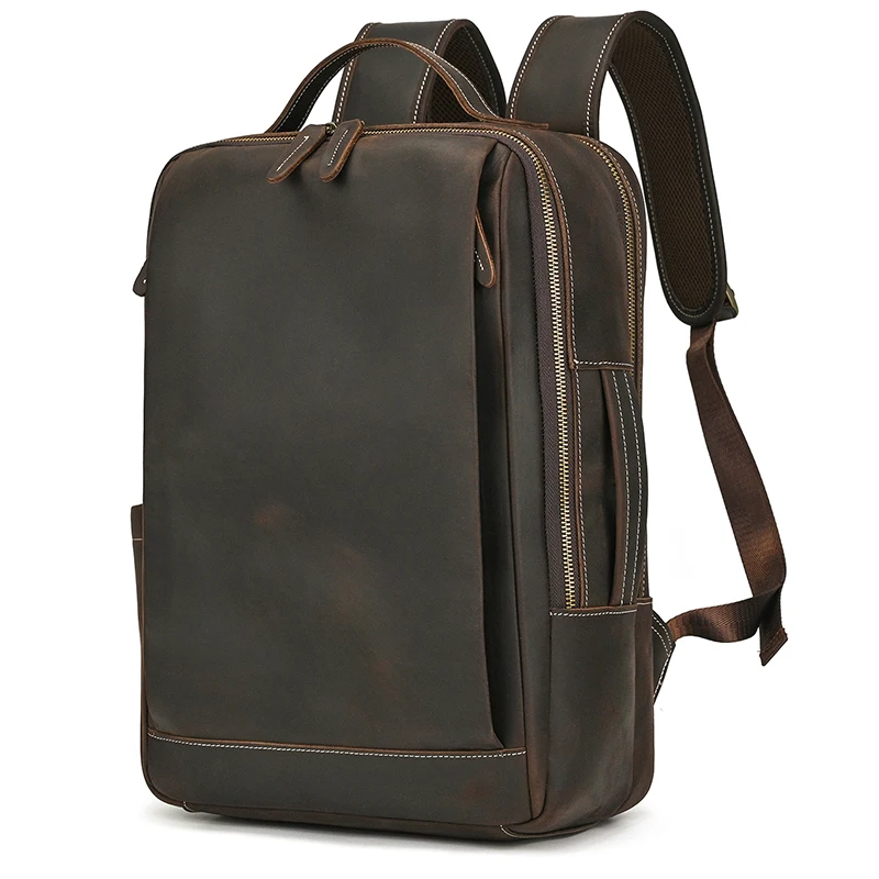 Fashion Crazy Horse Leather Backpack Real Cowskin Laptop Bagpack Computer Man Backpacks for Men Male Daypack Business School Bag