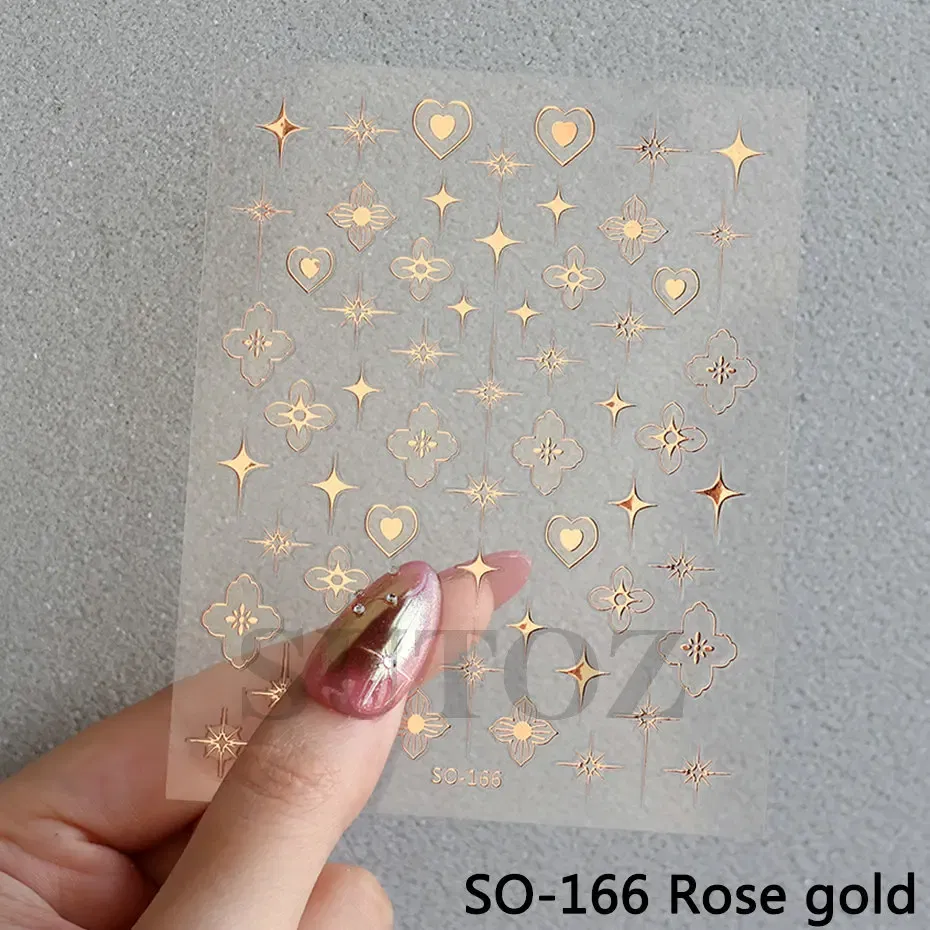 Color: Chocolate - Sliver Stars Nails Stickers 3D Bronzing Laser White Cross Starlight Glossychic Y2k Stylish Adhesive Manicure Decorations SO-167
