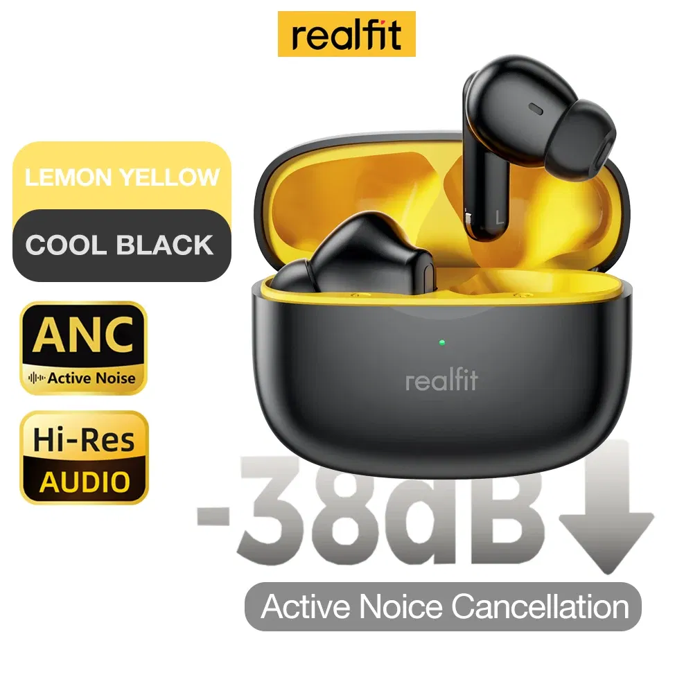 Color: black - Realfit F3 ANC Active Noice Cancellation Bluetooth Earphones ENC Call HIFI Stereo Superb Bass Wireless Earbuds Sport Gaming