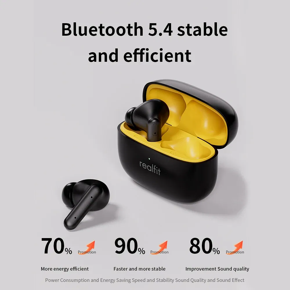 Color: black - Realfit F3 ANC Active Noice Cancellation Bluetooth Earphones ENC Call HIFI Stereo Superb Bass Wireless Earbuds Sport Gaming