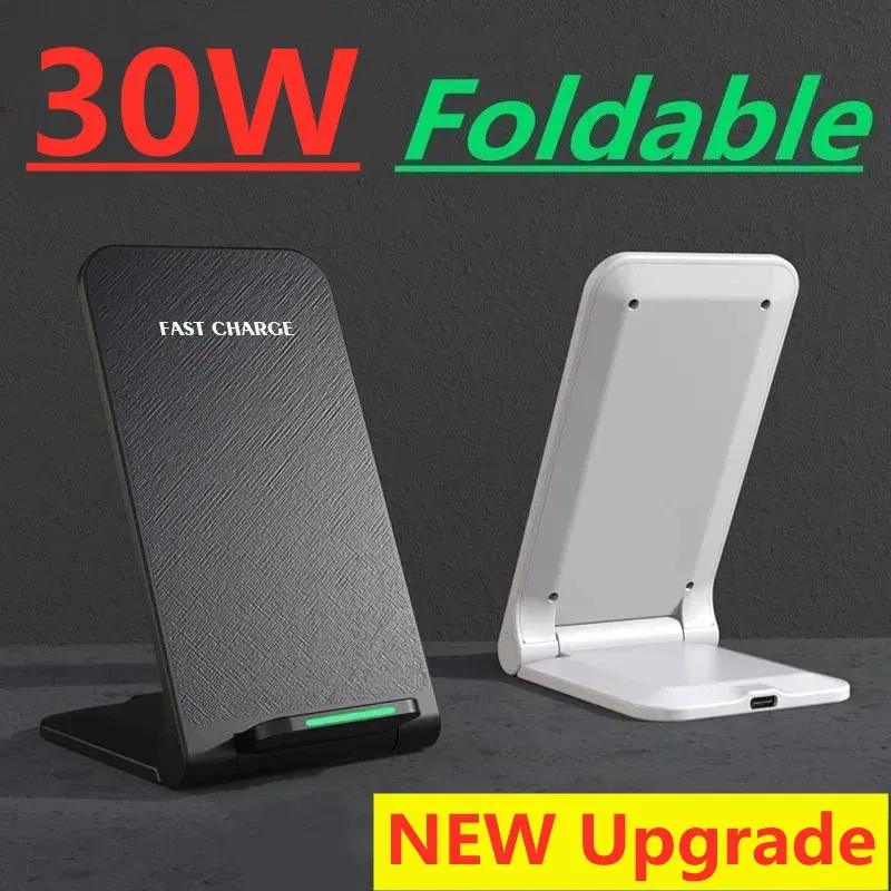 Color: silver - 30W Wireless Charger Stand Pad for iPhone 15 14 13 12 11 Pro Samsung Xiaomi Phone Chargers Induction Fast Charging Dock Station