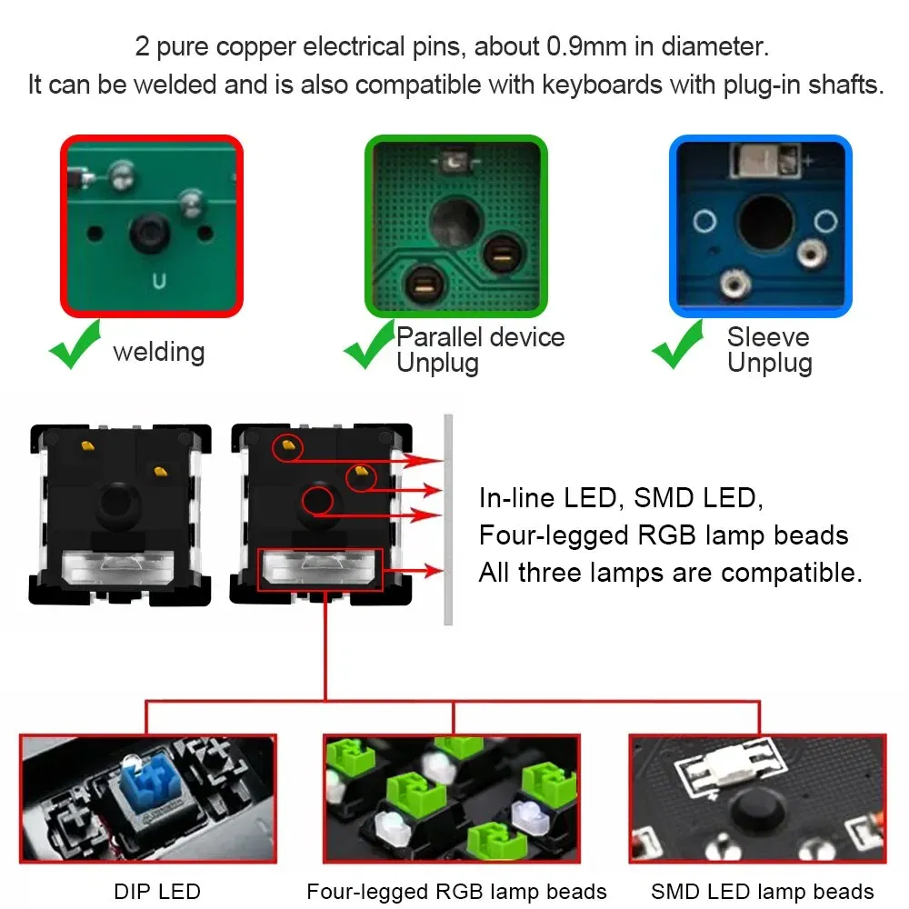 Color: Khaki, Axis Body: Brown Switch - REDRAGON SMD RGB MX Switch 3Pin Clicky Linear Tactile Silent Red Blue Black Brown Purple Switche For Backlit Mechanical Keyboard