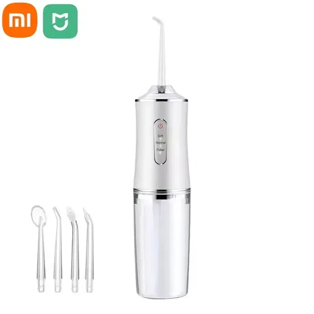 Color: WHITE - Xiaomi Portable Electric Dental Water Flosser Oral Irrigator Dental Bed Sprinkler Jet Toothpick 4 Nozzle Mouth Washing Machine