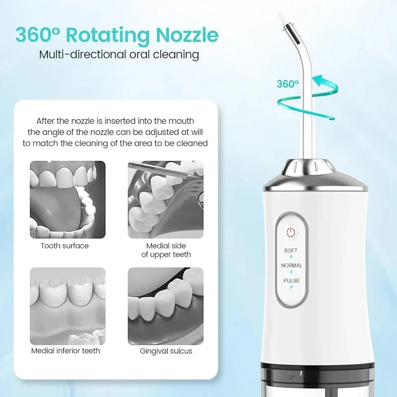 Color: WHITE - Xiaomi Portable Electric Dental Water Flosser Oral Irrigator Dental Bed Sprinkler Jet Toothpick 4 Nozzle Mouth Washing Machine