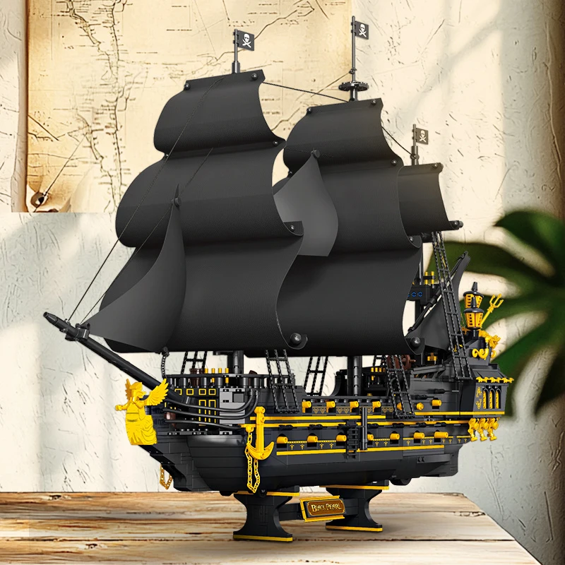 Color: Wood - 2076PCS Pirate Ship Building Bricks Assembly MOC Blocks Toys Boat Model Creative Ornament Collection Educational Toys For Gifts