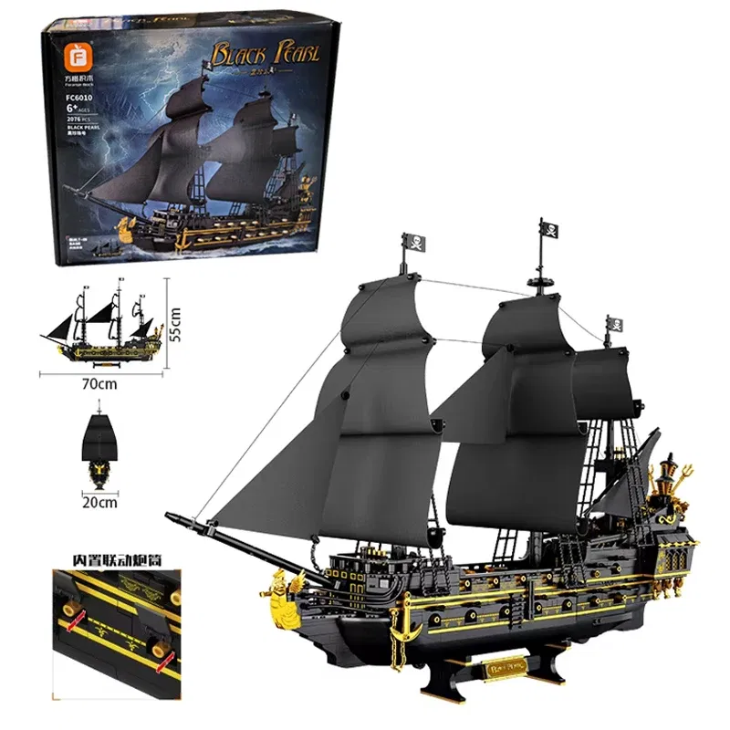 Color: Wood - 2076PCS Pirate Ship Building Bricks Assembly MOC Blocks Toys Boat Model Creative Ornament Collection Educational Toys For Gifts