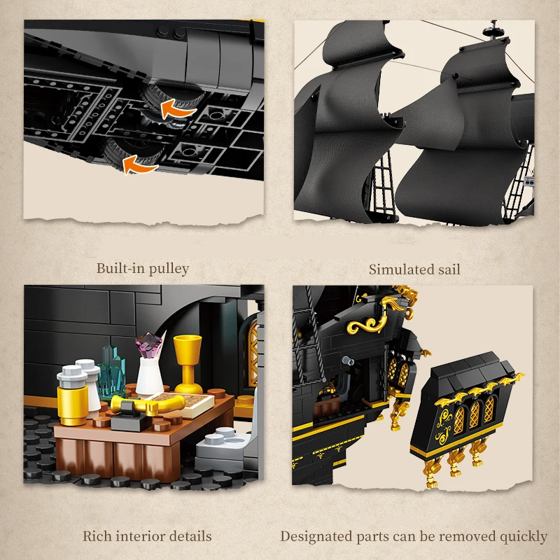 Color: Wood - 2076PCS Pirate Ship Building Bricks Assembly MOC Blocks Toys Boat Model Creative Ornament Collection Educational Toys For Gifts
