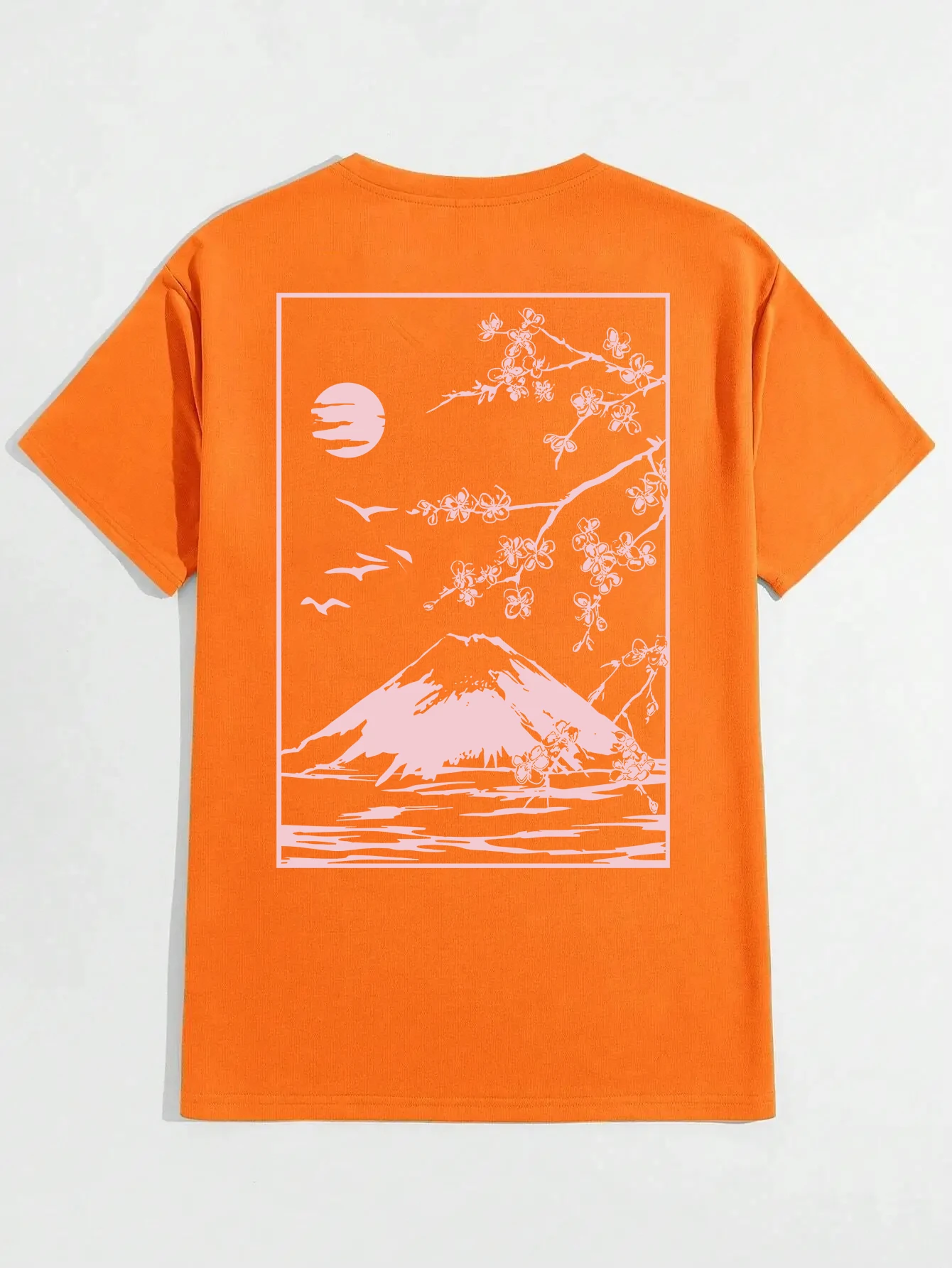 Color: SKY BLUE, Size: XL - Tokyo Sakura Mount Fuji Business Card T Shirt Men Fashion Tee Clothing Cotton Summer Casual Tops Hip Hop Loose Cotton T-Shirt
