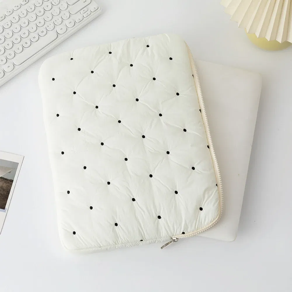 Color: Beige, Size: 14-inch - Laptop bag for macbook air 13 case 13-14 Inch puffy notebook pouch 15-16Inch Cute laptop sleeve 9-11 Inch Tablet Sleeve girl bag