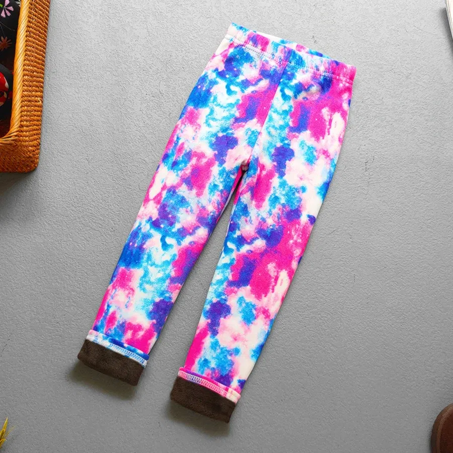 Color: Pink, Kid Size: 2T - Autumn Winter Print Flowers Thick Warm Kids Toddler Baby Girls Leggings Children's Pants