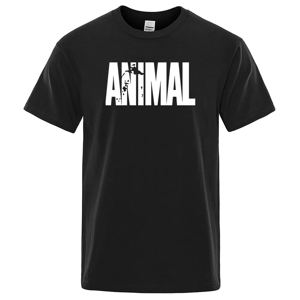 Color: Silver, Size: S - Fashion ANIMAL Letter Print Men T-Shirts Street Funny Short Sleeves Loose Oversized T Shirt O-Neck Breathable Cotton Clothing