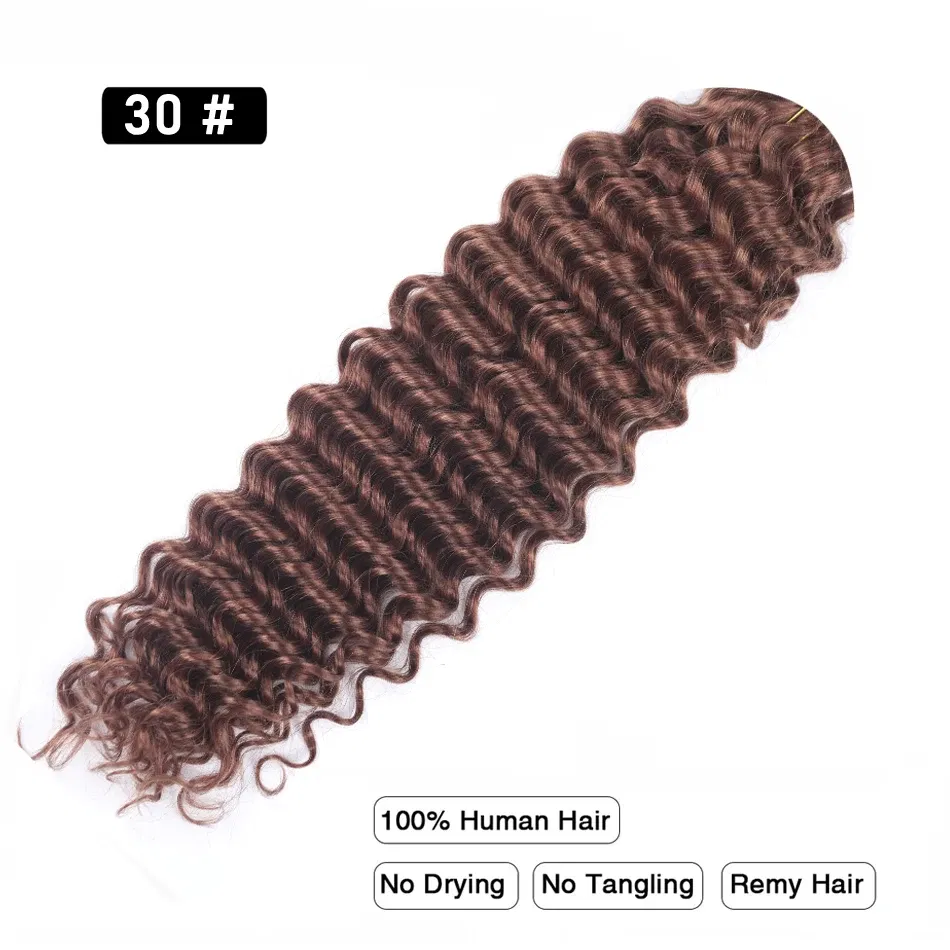 Color: #6, Stretched Length: 18inches - Pre-Colored Brazilian Deep Wave Bulk Human Hair No Weft Remy Bulk Human Hair 14 To 28 Inch Bulk Hair Extension Crochet Braids