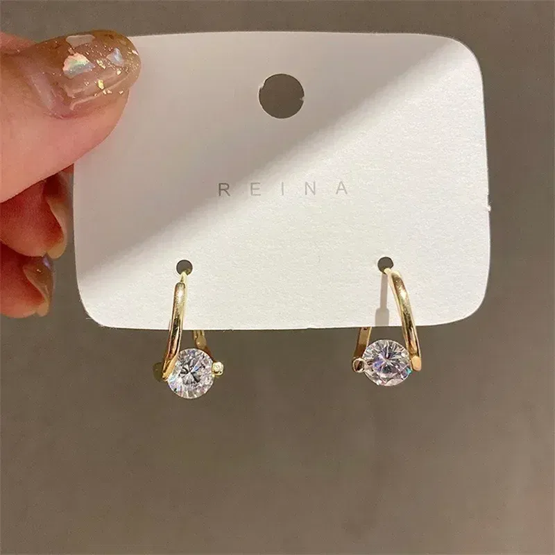 Metal Color: BRONZE - 2024 New Fashion Gold Color Round Zircon Simple Drop Dangle Earrings for Women Charm Korean Hoop Jewelry Wedding Birthday Gift