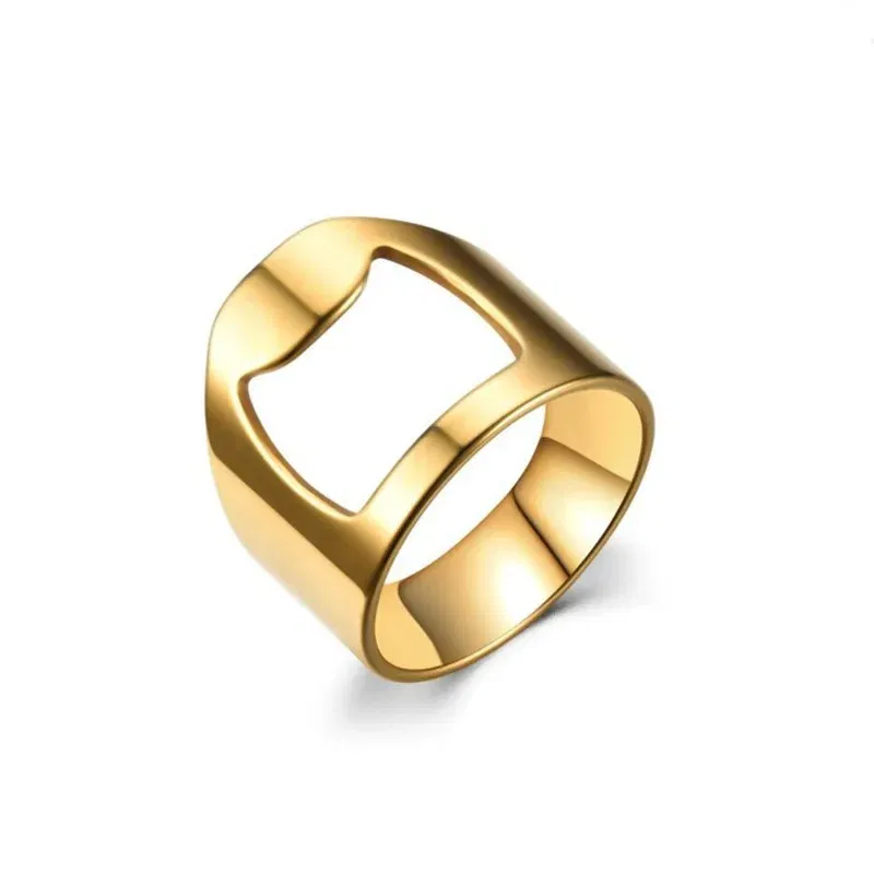 Main Stone Color: black, Ring Size: 8 - VIVILADY Titanium Stainless Steel Creative Bottle Opener Ring Jewelry For Unisex Punk Simple Fashion Party Bar Gift Wholesale