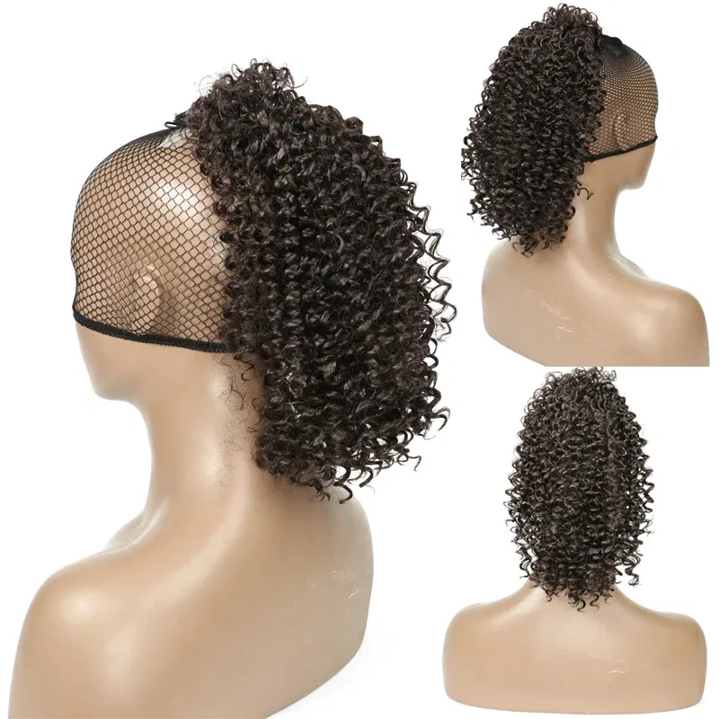 Color: 1B/30HL - Synthetic Drawstring Curly Ponytail Extension for African Women Short Afro Kinky Ponytail Extension