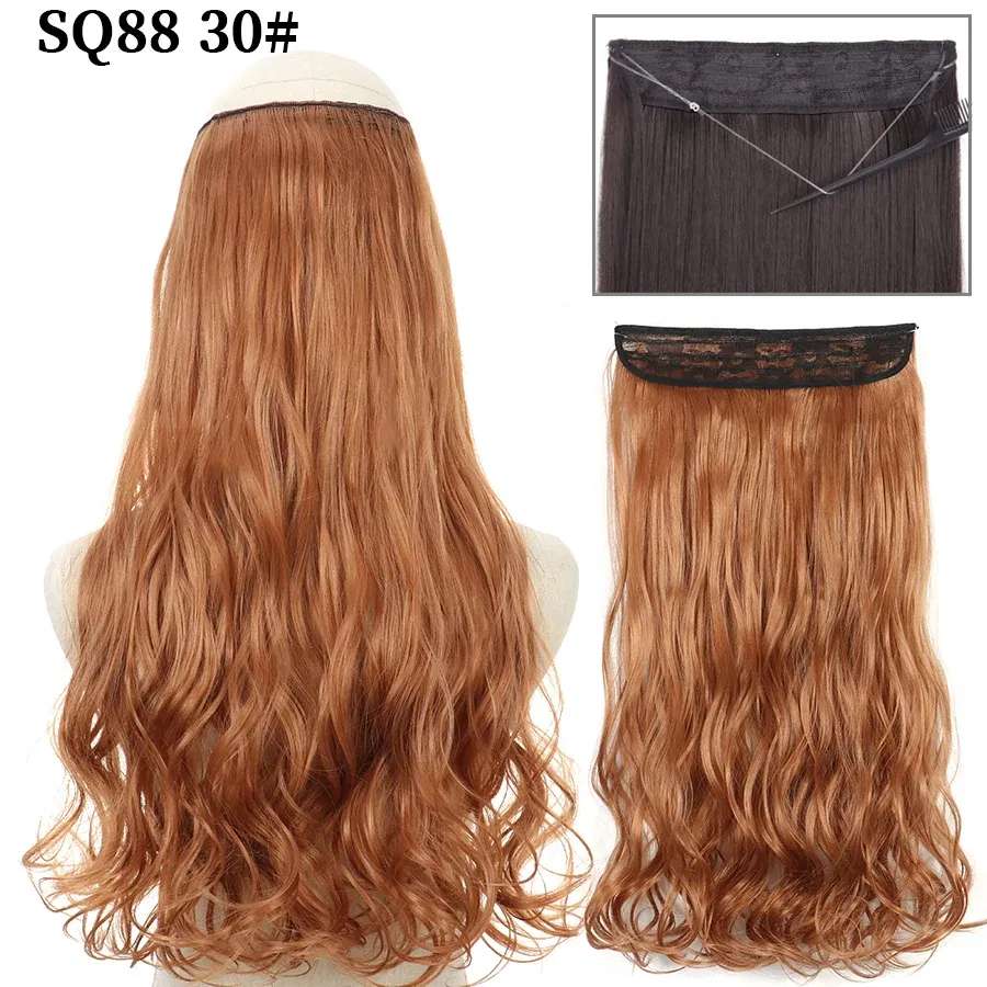 Color: P18/22, Stretched Length: 22inches, Ships From: CHINA - Synthetic Natural Wavy No Clip Fish Line Invisible Hair Extensions Mixed Color Blonde Black Artificial False Hair Piece ForWomen