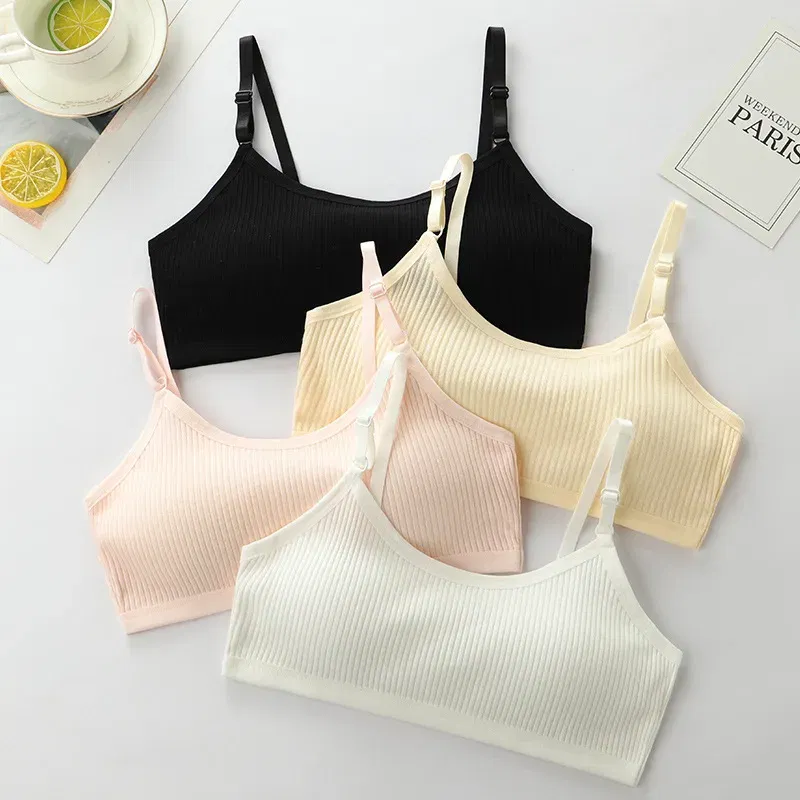 Color: Dark Grey, Kid Size: 2T - 3pcs Cotton Children Innerwear Girls Bras Removable Sponge Cup Puberty Students Training Bras Breathable Teenage Girl Brassieres