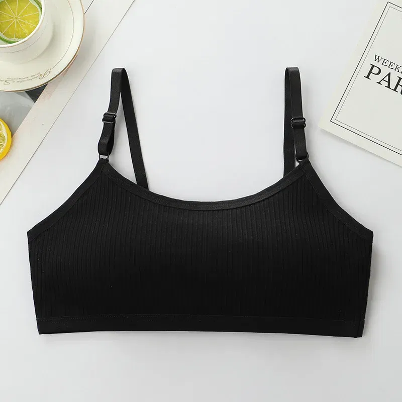 Color: Dark Grey, Kid Size: 2T - 3pcs Cotton Children Innerwear Girls Bras Removable Sponge Cup Puberty Students Training Bras Breathable Teenage Girl Brassieres